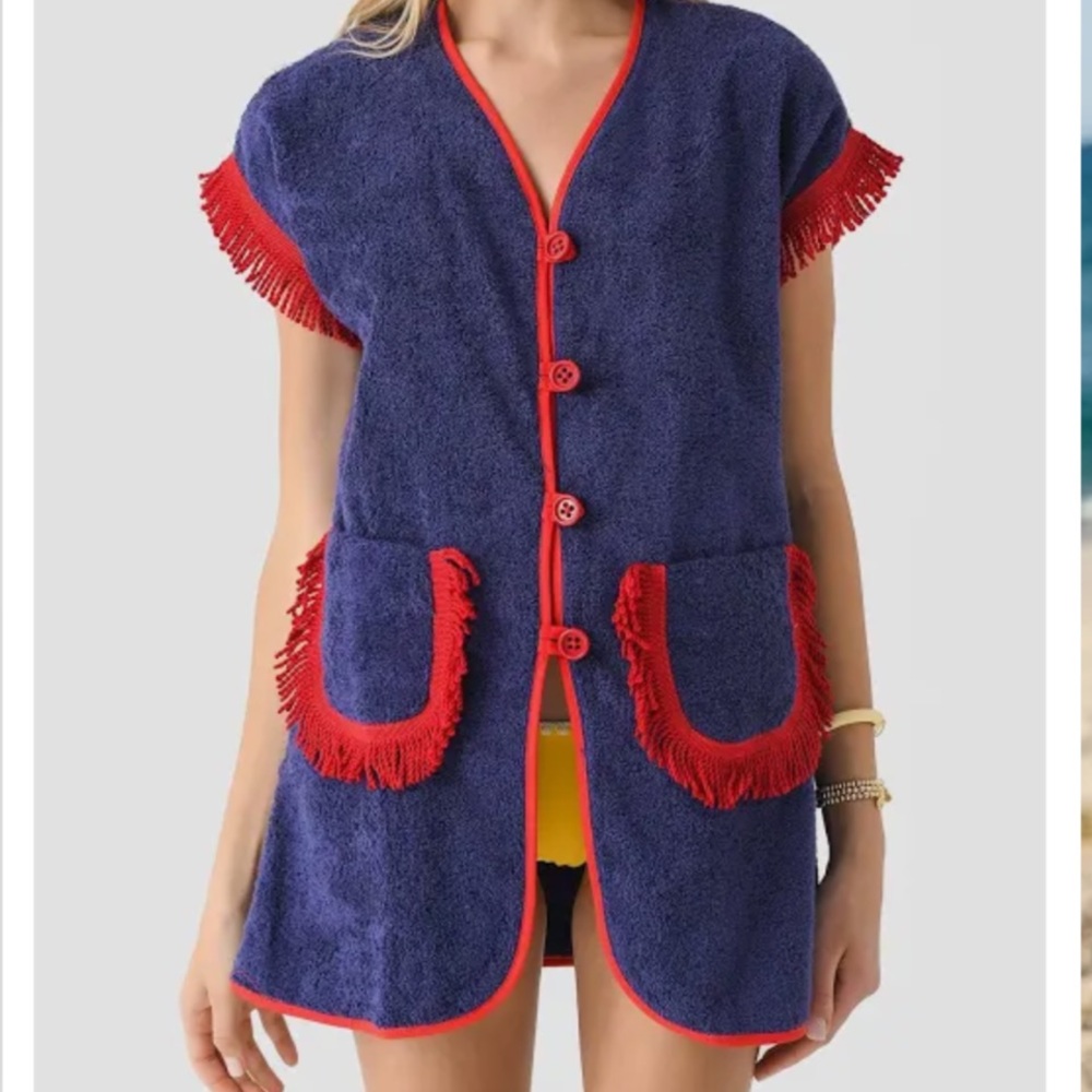 ISO Women's Blue Towel Dress with Red Trim